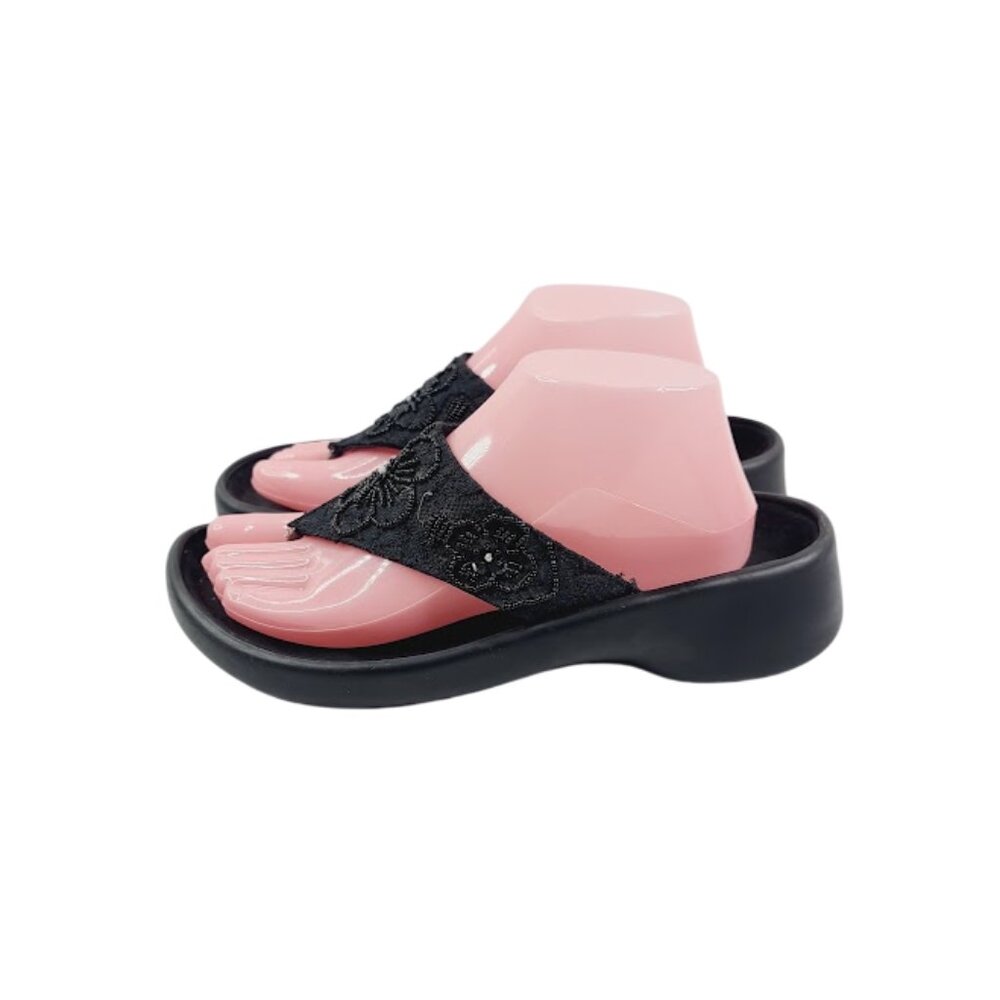 Tatami Women's Black Floral Mesh Slip-On Casual Wedge Slide Sandal Size 8